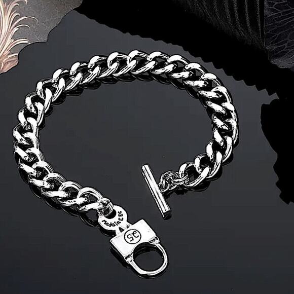 Stainless Steel Lock Bracelet Chain Link Statement Cuban - Picture 1 of 7